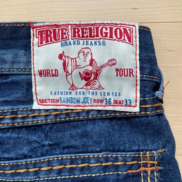 True Religion Mens Rainbow Joey blue Jeans 36 Contrasting Stitching Flap Pockets - Picture 3 of 13